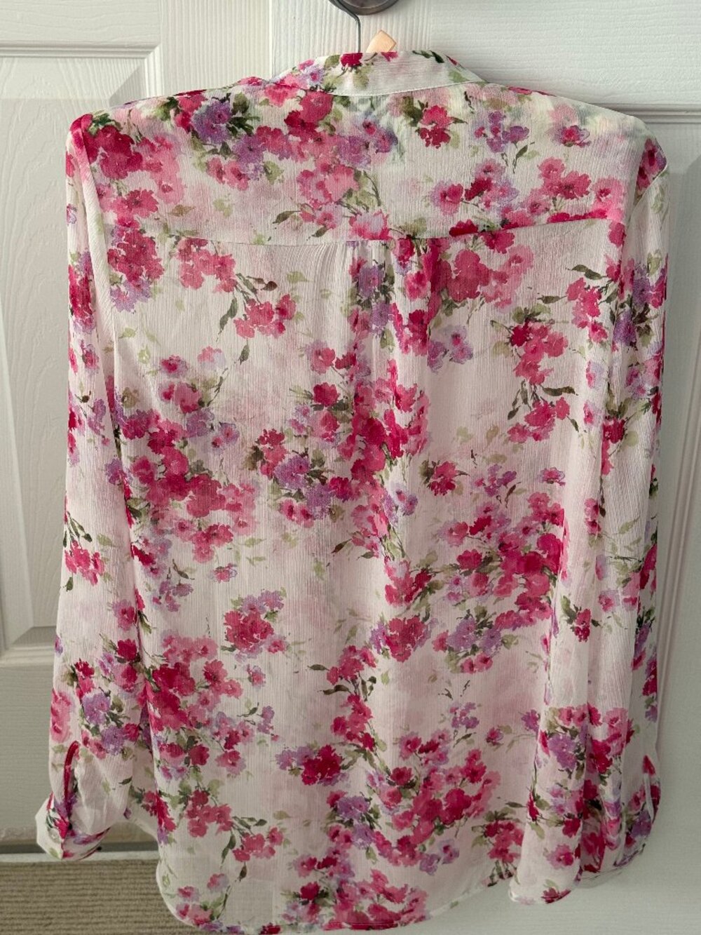 KUT from the Kloth Jasmine Chiffon Button-Up Shirt, CHAUMONT-WHITE CHERRY - Picture 3 of 4